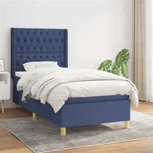 vidaXL Sommier à lattes de lit avec matelas Bleu 90x190 cm Tissu pas cher