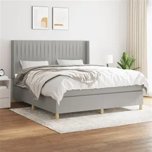 vidaXL Sommier à lattes de lit avec matelas Gris clair 180x200cm Tissu pas cher