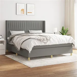 vidaXL Sommier à lattes de lit avec matelas Gris foncé 180x200cm Tissu pas cher