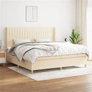 vidaXL Sommier à lattes de lit avec matelas Crème 200x200 cm Tissu pas cher