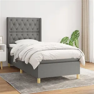vidaXL Sommier à lattes de lit avec matelas Gris foncé 80x200 cm Tissu pas cher