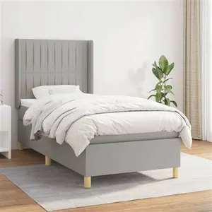 vidaXL Sommier à lattes de lit avec matelas Gris clair 100x200cm Tissu pas cher