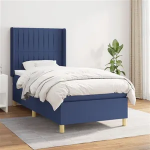 vidaXL Sommier à lattes de lit avec matelas Bleu 100x200 cm Tissu pas cher