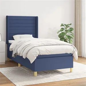 vidaXL Sommier à lattes de lit avec matelas Bleu 100x200 cm Tissu pas cher