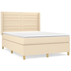 vidaXL Sommier à lattes de lit avec matelas Crème 140x190 cm Tissu pas cher