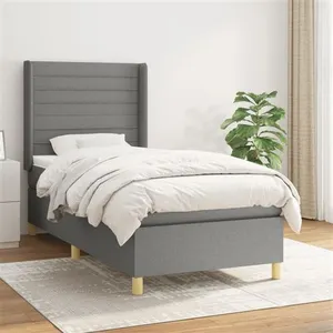 vidaXL Sommier à lattes de lit avec matelas Gris foncé 90x200 cm Tissu pas cher