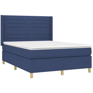 vidaXL Sommier à lattes de lit avec matelas Bleu 140x200 cm Tissu pas cher