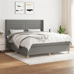 vidaXL Sommier à lattes de lit avec matelas Gris foncé 160x200cm Tissu pas cher