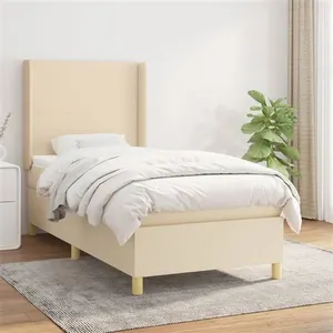 vidaXL Sommier à lattes de lit avec matelas Crème 100x200 cm Tissu pas cher