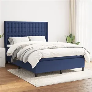vidaXL Sommier à lattes de lit avec matelas Bleu 140x200 cm Tissu pas cher