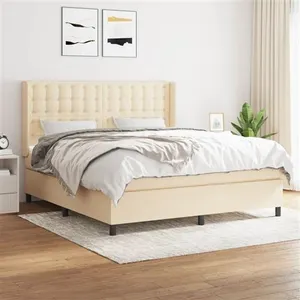 vidaXL Sommier à lattes de lit avec matelas Crème 160x200 cm Tissu pas cher