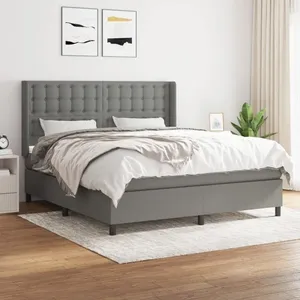 vidaXL Sommier à lattes de lit avec matelas Gris foncé 180x200cm Tissu pas cher