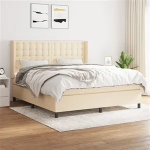 vidaXL Sommier à lattes de lit avec matelas Crème 180x200 cm Tissu pas cher