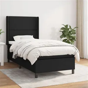 vidaXL Sommier à lattes de lit avec matelas Noir 90x200 cm Tissu pas cher