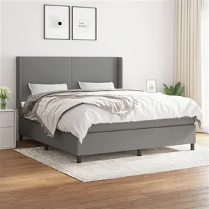 vidaXL Sommier à lattes de lit avec matelas Gris foncé 160x200cm Tissu pas cher