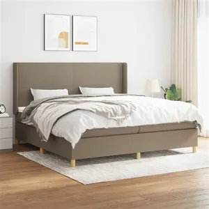 vidaXL Sommier à lattes de lit avec matelas Taupe 200x200 cm Tissu pas cher