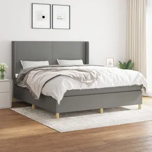 vidaXL Sommier à lattes de lit avec matelas Gris foncé 180x200cm Tissu pas cher