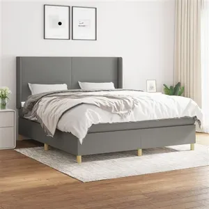 vidaXL Sommier à lattes de lit avec matelas Gris foncé 160x200cm Tissu pas cher
