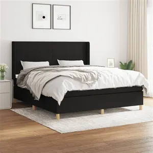 vidaXL Sommier à lattes de lit avec matelas Noir 160x200 cm Tissu pas cher