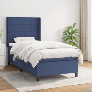 vidaXL Sommier à lattes de lit avec matelas Bleu 80x200 cm Tissu pas cher