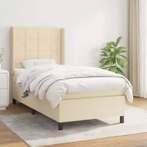 vidaXL Sommier à lattes de lit et matelas Crème 90x190 cm Tissu pas cher