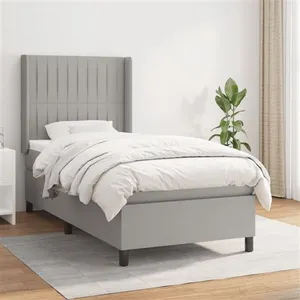 vidaXL Sommier à lattes de lit et matelas Gris clair 90x190 cm Tissu pas cher
