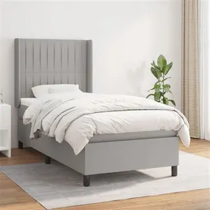 vidaXL Sommier à lattes de lit avec matelas Gris clair 100x200cm Tissu pas cher