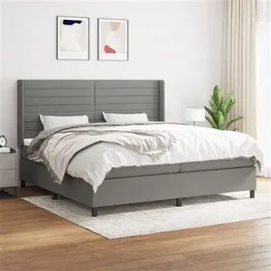 vidaXL Sommier à lattes de lit avec matelas Gris foncé 200x200cm Tissu pas cher