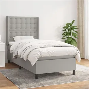 vidaXL Sommier à lattes de lit avec matelas Gris clair 90x200 cm Tissu pas cher