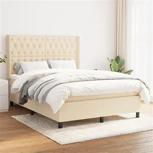 vidaXL Sommier à lattes de lit avec matelas Crème 140x190 cm Tissu pas cher
