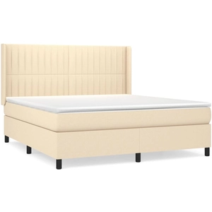 vidaXL Sommier à lattes de lit avec matelas Crème 160x200 cm Tissu pas cher