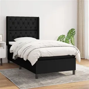 vidaXL Sommier à lattes de lit et matelas Noir 80x200 cm Tissu pas cher