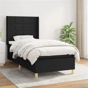 vidaXL Sommier à lattes de lit avec matelas Noir 90x200 cm Tissu pas cher