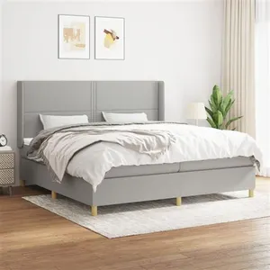 vidaXL Sommier à lattes de lit avec matelas Gris clair 200x200cm Tissu pas cher