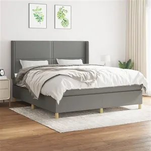 vidaXL Sommier à lattes de lit avec matelas Gris foncé 180x200cm Tissu pas cher
