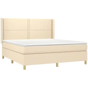 vidaXL Sommier à lattes de lit avec matelas Crème 180x200 cm Tissu pas cher