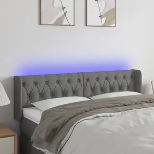 vidaXL Tête de lit à LED Gris foncé 163x16x78/88 cm Tissu pas cher