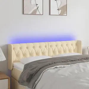 vidaXL Tête de lit à LED Crème 163x16x78/88 cm Tissu pas cher