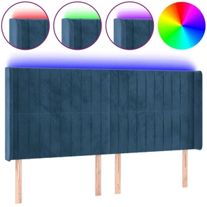 vidaXL Tête de lit à LED Bleu foncé 183x16x118/128 cm Velours pas cher