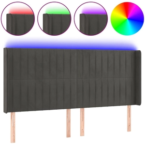 vidaXL Tête de lit à LED Gris foncé 203x16x118/128 cm Velours pas cher