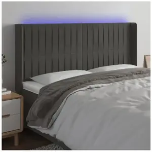 vidaXL Tête de lit à LED Gris foncé 183x16x118/128 cm Velours pas cher