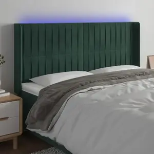 vidaXL Tête de lit à LED Vert foncé 203x16x118/128 cm Velours pas cher