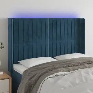 vidaXL Tête de lit à LED Bleu foncé 147x16x118/128 cm Velours pas cher