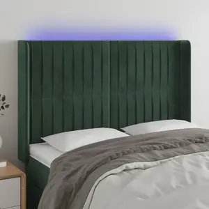 vidaXL Tête de lit à LED Vert foncé 147x16x118/128 cm Velours pas cher