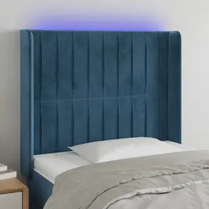 vidaXL Tête de lit à LED Bleu foncé 83x16x118/128 cm Velours pas cher