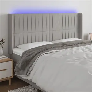 vidaXL Tête de lit à LED Gris clair 163x16x118/128 cm Tissu pas cher