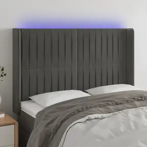 vidaXL Tête de lit à LED Gris foncé 147x16x118/128 cm Velours pas cher