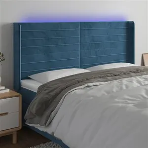 vidaXL Tête de lit à LED Bleu foncé 203x16x118/128 cm Velours pas cher