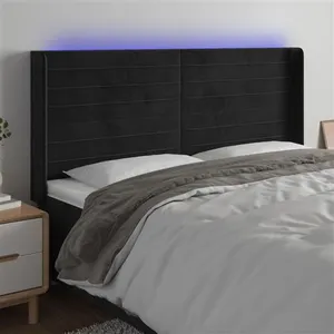 vidaXL Tête de lit à LED Noir 203x16x118/128 cm Velours pas cher
