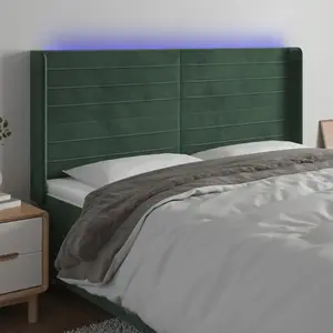 vidaXL Tête de lit à LED Vert foncé 203x16x118/128 cm Velours pas cher